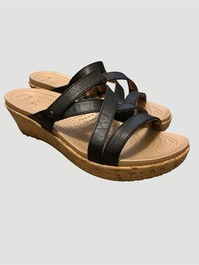 Crocs Black Strappy Cork Wedge Sandals Women’s Size 8